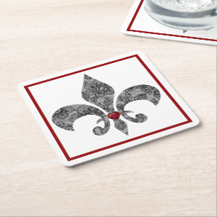 Dessous-de-verre Carré En Papier Dentelle Noire 1 Fleur De Lis