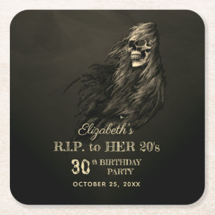 Dessous-de-verre Carré En Papier Déplaisante crâne de cheveux RIP à sa fête d'a
