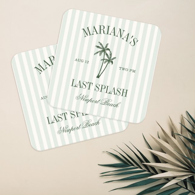 Dessous-de-verre Carré En Papier Dernier Splash Beach Palms Bachelorette (Créateur téléchargé)
