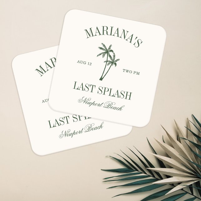 Dessous-de-verre Carré En Papier Dernier Splash Beach Palms Bachelorette (Créateur téléchargé)