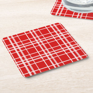 Dessous-de-verre Carré En Papier Design de Motif en Tartan blanc rouge