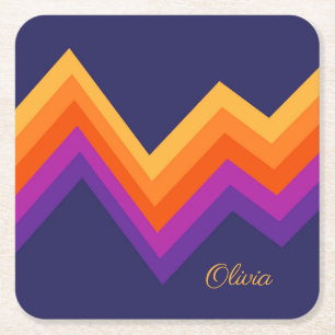 Dessous-de-verre Carré En Papier Design de zigzag rouge, orange et jaune rétro