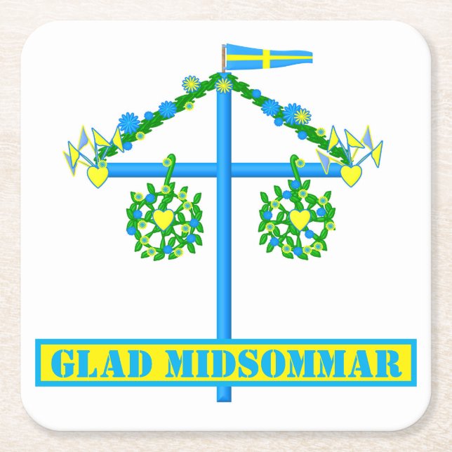 Dessous-de-verre Carré En Papier design scandinave, Personnalisé Glad midsommar (Devant)