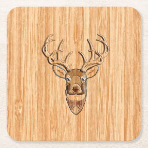 Dessous-de-verre Carré En Papier Design Tête de Cerf Lumière Grain
