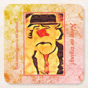 Dessous-de-verre Carré En Papier Dessin de clown vintage les années 70 triste (D1) 