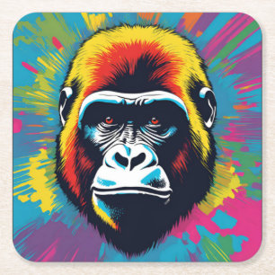 Dessous-de-verre Carré En Papier Dessin de dessin de peinture Gorilla Pop