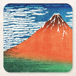 Dessous-de-verre Carré En Papier Dessin de Fuji rouge Kanagawa Hokusai