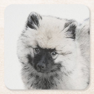 Dessous-de-verre Carré En Papier Dessin Keeshond Chiot - Joli dessin original Chien