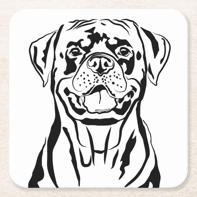 Dessous-de-verre Carré En Papier Dessin Rottweiler (Devant)