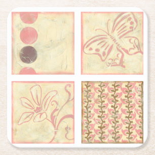 Dessous-de-verre Carré En Papier Dessins roses de bois de graveur par Chariklia