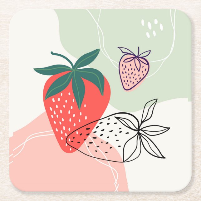 Dessous-de-verre Carré En Papier Dessous de verre Abstraits aux fraises (Devant)