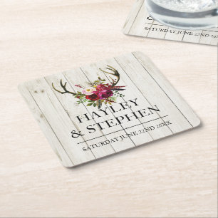 Dessous-de-verre Carré En Papier Dessous de verre Antlers Rustic Stag Wedding Party