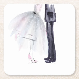 Dessous-de-verre Carré En Papier Dessous de verre aquarelle danse des mariés