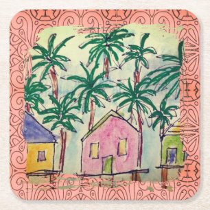 Dessous-de-verre Carré En Papier Dessous de verre - Cabine tropical Paintstroke-2