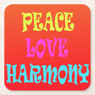 Dessous-de-verre Carré En Papier Dessous de verre Carrés Retro Peace Love Harmony