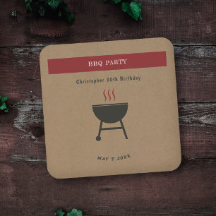 Dessous-de-verre Carré En Papier Dessous de verre d'anniversaire Kraft & Rustic BBQ