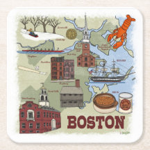 Dessous de verre de carte illustrée de Boston