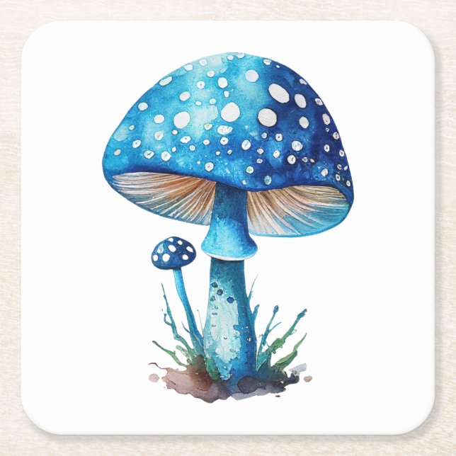 Dessous-de-verre Carré En Papier Dessous de verre de champignons bleus (Devant)