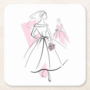 Dessous-de-verre Carré En Papier Dessous de verre de groupe rose Fashion Bride