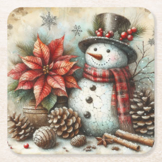 Dessous-de-verre Carré En Papier Dessous de verre de Noël Snowman