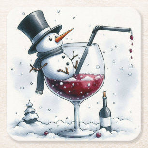 Dessous-de-verre Carré En Papier Dessous de verre de Noël Tipsy Snowman