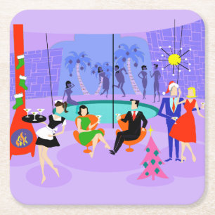 Dessous-de-verre Carré En Papier Dessous de verre de papier de Noël Tropical Retro