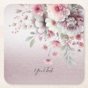 Dessous-de-verre Carré En Papier Dessous de verre de papier floral blanc rose moder