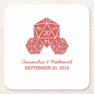 Dessous-de-verre Carré En Papier Dessous de verre de papier Mariage Red D20 Dice