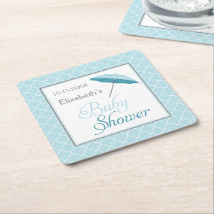 Dessous-de-verre Carré En Papier Dessous de verre de parapluie de baby shower bleus