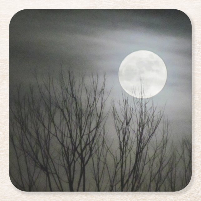 Dessous-de-verre Carré En Papier Dessous de verre éffrayants de lune (Devant)