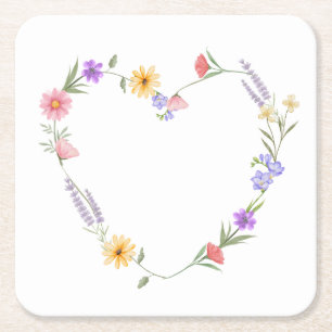 Dessous-de-verre Carré En Papier Dessous de verre en papier à motif de cœur floral