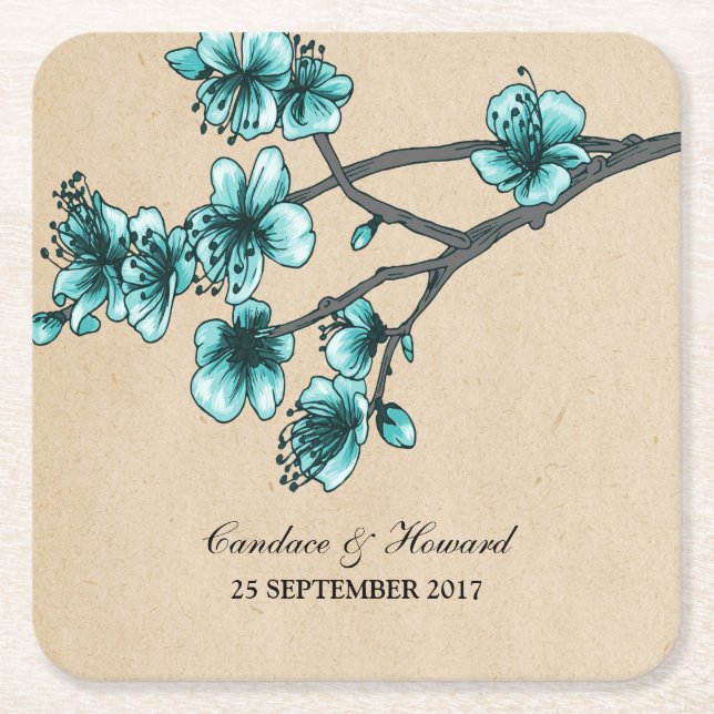 Dessous-de-verre Carré En Papier Dessous de verre en papier Aqua Vintage Cherry Blo (Devant)