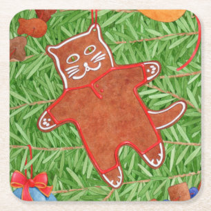 Dessous-de-verre Carré En Papier Dessous de verre en papier Carré GINGERBREAD KITTY