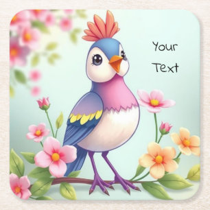Dessous-de-verre Carré En Papier Dessous de verre en papier floral oiseau bleu rose