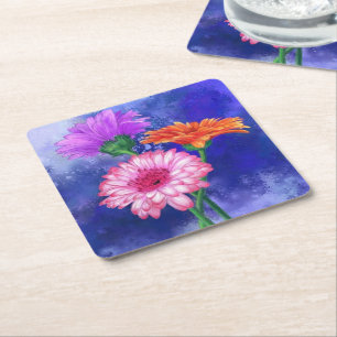 Dessous-de-verre Carré En Papier Dessous de verre en papier Gerberas Belles fleurs