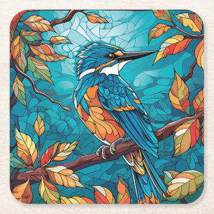 Dessous-de-verre Carré En Papier Dessous de verre en papier Kingfisher d'automne