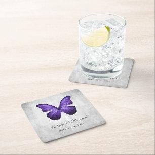 Dessous-de-verre Carré En Papier Dessous de verre en papier Mariage papillon violet