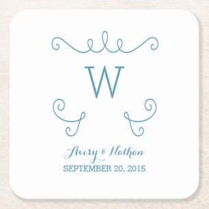 Dessous-de-verre Carré En Papier Dessous de verre en papier monogramme bleu Whimsic