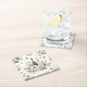 Dessous-de-verre Carré En Papier Dessous de verre Floral Champagne Rouge aux Joues
