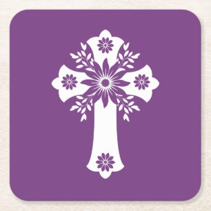 Dessous-de-verre Carré En Papier Dessous de verre Floral Cross Sweet Plum