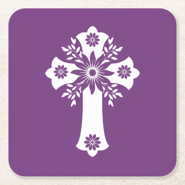 Dessous-de-verre Carré En Papier Dessous de verre Floral Cross Sweet Plum (Devant)