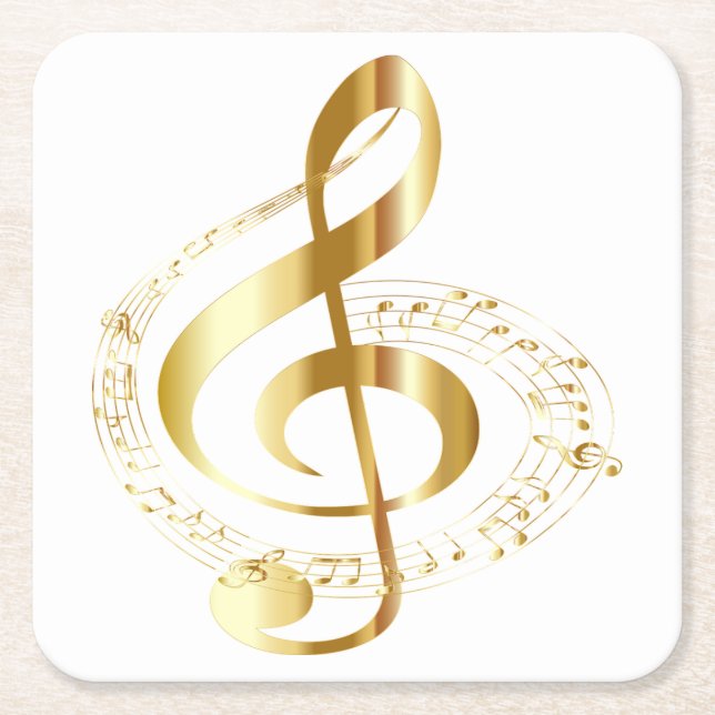 Dessous-de-verre Carré En Papier Dessous de verre Golden Treble Clef (Devant)