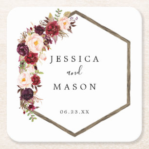 Dessous-de-verre Carré En Papier Dessous de verre Mariage de Boho Burgundy