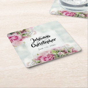 Dessous-de-verre Carré En Papier Dessous de verre Mariage en papier rose Roses
