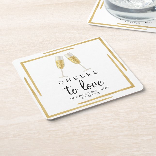 Dessous-de-verre Carré En Papier Dessous de verre mariage | Gold Cheers to Love Pap (Incliné)
