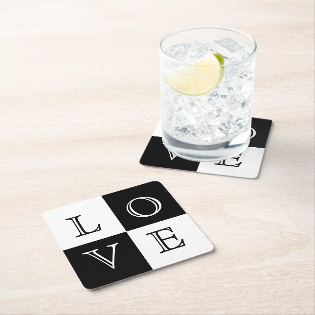 Dessous-de-verre Carré En Papier Dessous de verre mariage Love (En situation)