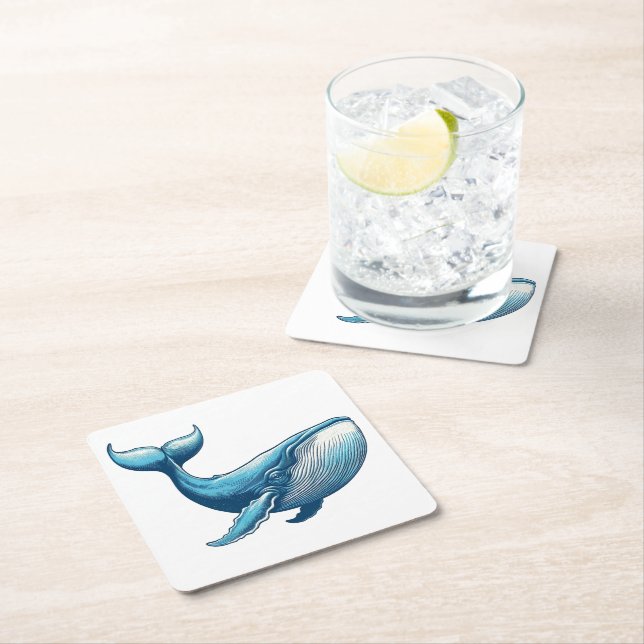Dessous-de-verre Carré En Papier Dessous de verre nautique baleine (En situation)