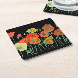 Dessous-de-verre Carré En Papier Dessous de verre papier à fleurs Orange et Black P