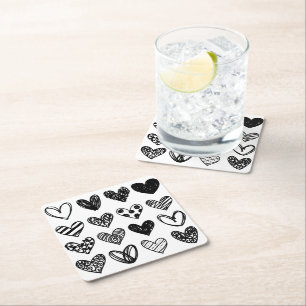 Dessous-de-verre Carré En Papier Dessous de verre papier - Coeurs noir et blanc