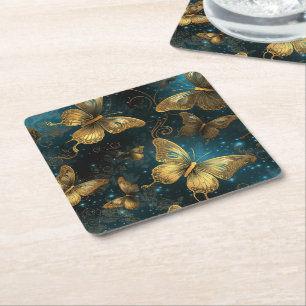 Dessous-de-verre Carré En Papier Dessous de verre papier de papillons d'or